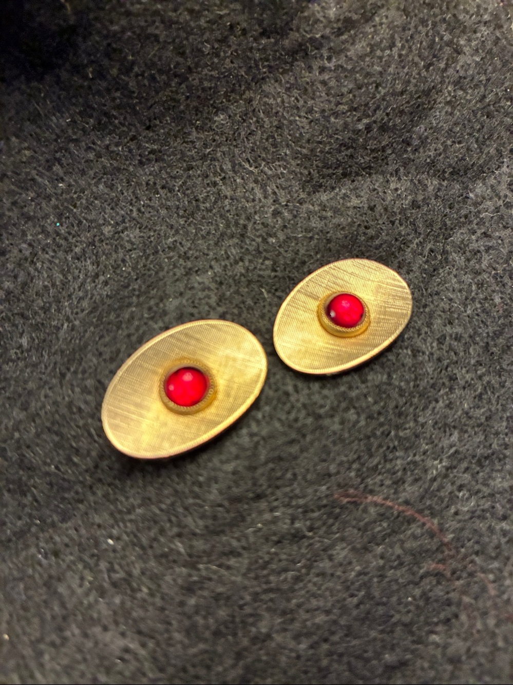 Gold-Tone Oval Cufflinks with Deep Red Stone